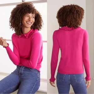 Boden Pink Ruffle Trim Sweater